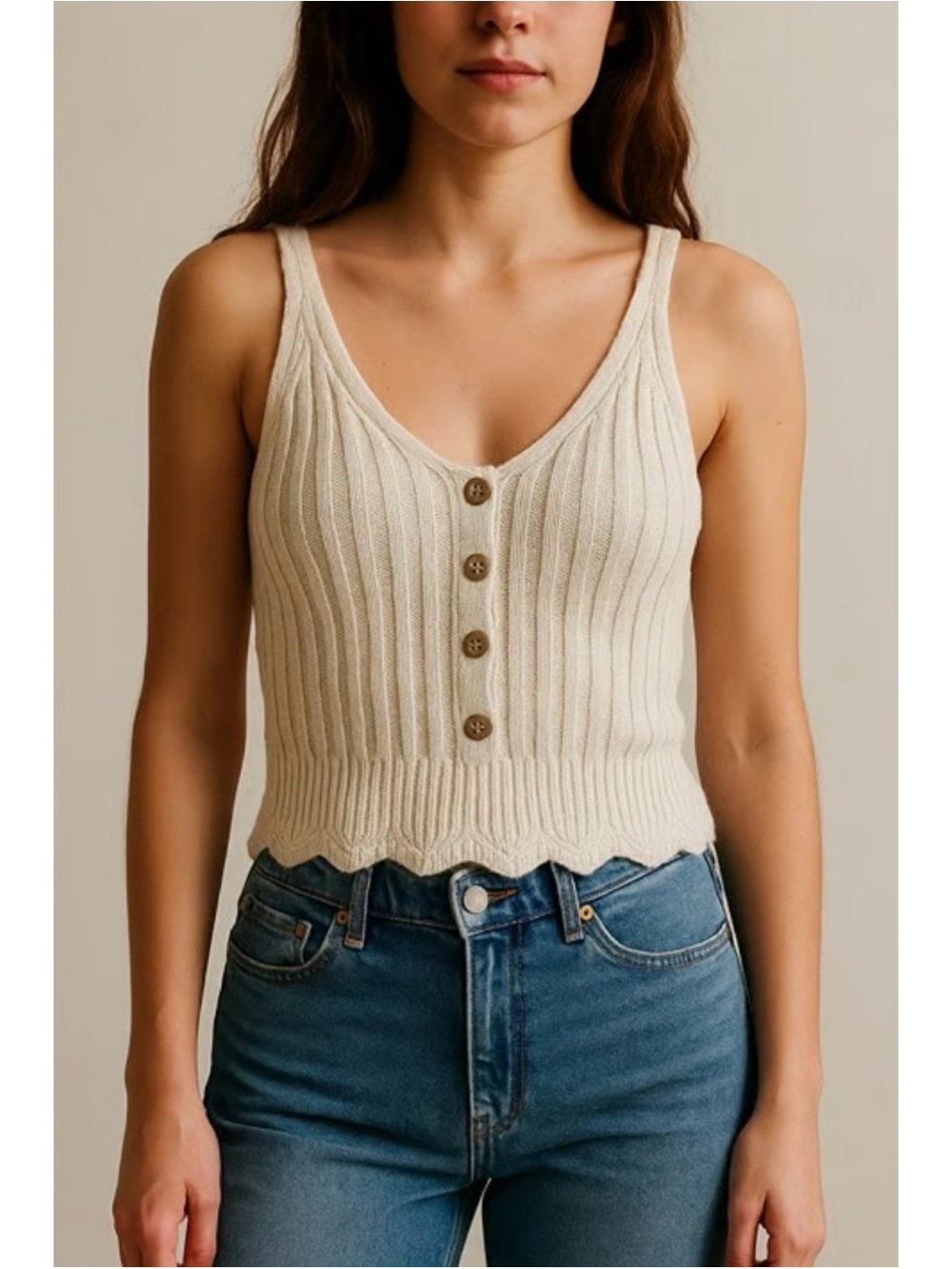 Abercrombie & Fitch Cream Cable Knit Sleeveless Sweater, Size Large 100% Cotton